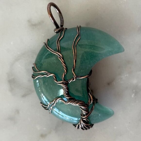 Tree of Life Moon Pendant Copper Wire Wrapped Green - Picture 1 of 12